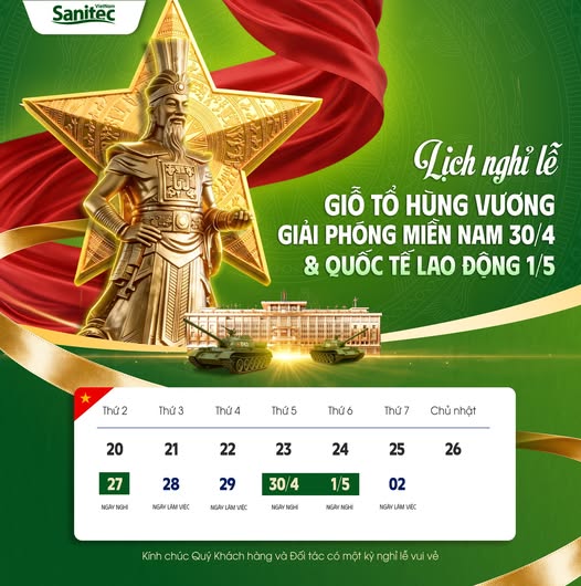 Thông báo lịch nghỉ lễ Giỗ Tổ Hùng Vương, 30/04 – 01/05 năm 2026